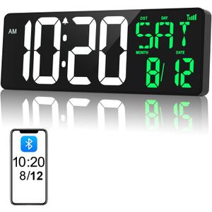 17 Inch Digital Wall Clock Large Display Bluetooth Sync Time, Auto-Dimming Large Digital Wall Clock with Remote, Date/Week/Temperature/DST, Plug-in Digital Clock for All Spaces Use, Gift