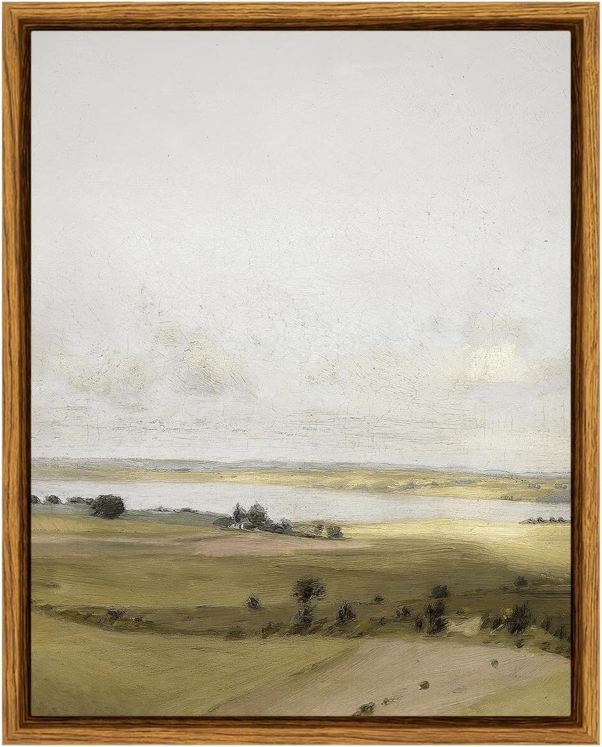 VIYYIEA Vintage Nature Wall Art, View of Hilly Paintings Art Decor Aesthetic, Framed Canvas Print Artwork, Hilly Landscape Wall Pictures for Bedroom Bathroom Office, 8x10 Inch (10L" x 8W")