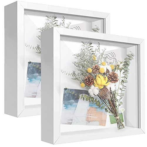 TouYinger Shadow Box Frame 10x10 with Letter Stickers, 3D Picture Frame, Display Case Box for Memorabilia, Baby Items, Wedding Memories, Crafts, Tickets and Photos (2Pcs-White, 10x10)