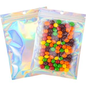 Resealable Mylar Bags | 100 Pcs 5 X 7 Inch | Smell Proof mylar Bag Heat Seal Cute Packaging Foil Food Sealable Small Front Clear Plastic Colored for Storage Candy Beef Jerky Jewerly Product