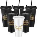 Birthday Party Tumblers 24 oz Squad Plastic Tumblers with Lid and Straw for 20th 30th 40th 50th 60th Birthday Decorations Favor for Women Adults(White, Black,6 Pcs)