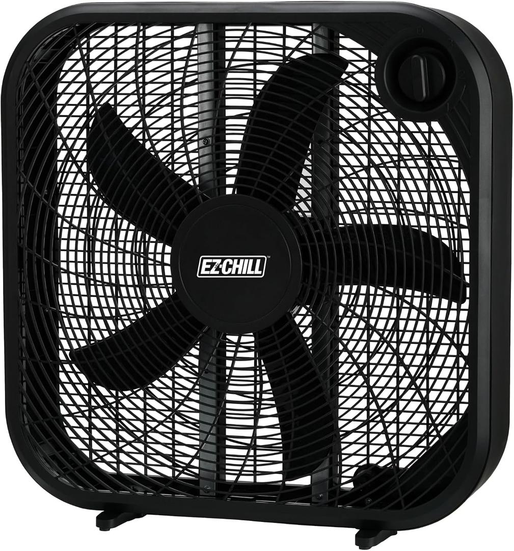 EZ-CHILL 20" 3-Speed Box Fan, Ideal for Home, Bedroom, & Office, Black