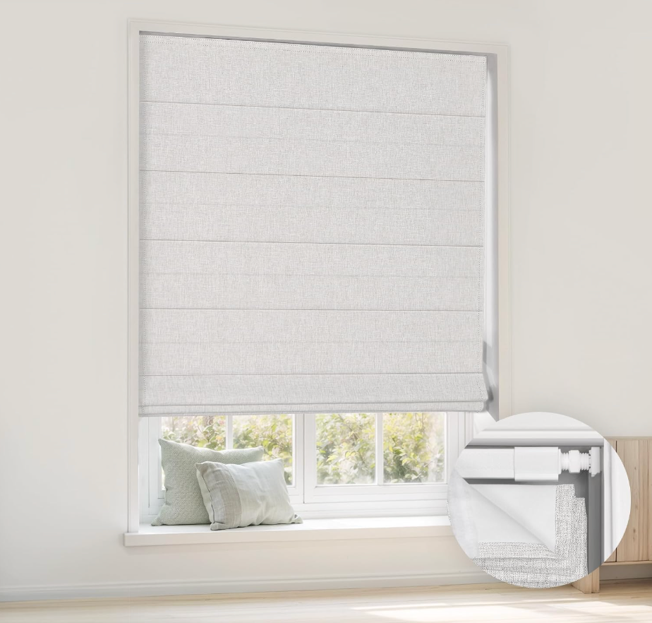 LazBlinds No Drill Cordless Roman Shades, 43'' W x 64'' H, Off White