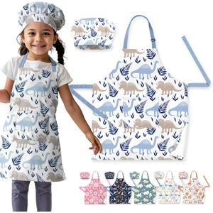 Kids Apron & Chef Hat Set  Adjustable, Water-Resistant  For Cooking, Baking, Arts and Crafts  Fits Ages 38 (White)