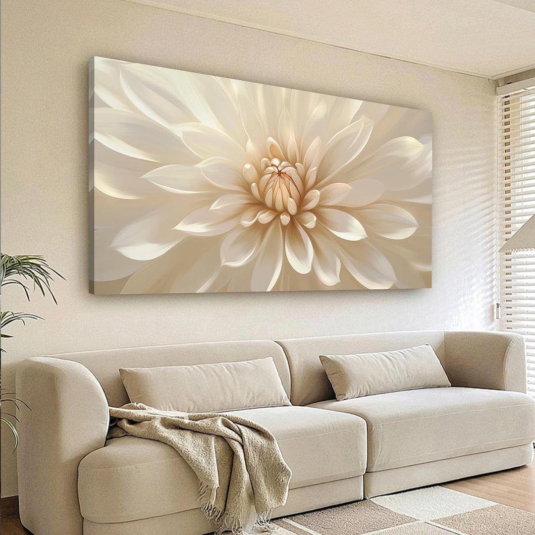 Trogonup Large Floral Canvas Wall Art for Living Room Modern White Gold Flower Botanical Landscape Artwork for Teen Girls Room Bedroom Office Kitchen 29x58 Inch