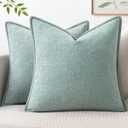 MIULEE Pack of 2 Summer Throw Pillow Covers 18x18 Inch Coastal Light Blue Farmhouse Cottage Decorative Pillow Covers Stitched Edge Soft Chenille Pillow Covers for Couch Sofa Bed Living Room,Aqua Haze