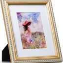 8x10 Natural Picture Frame, Gold-Toned Rope Edging, Pine Wood with Real Glass, Display 8x10 Photos Matted to 5x7, Vertical and Horizontal Desk Tabletop or Wall Hanging