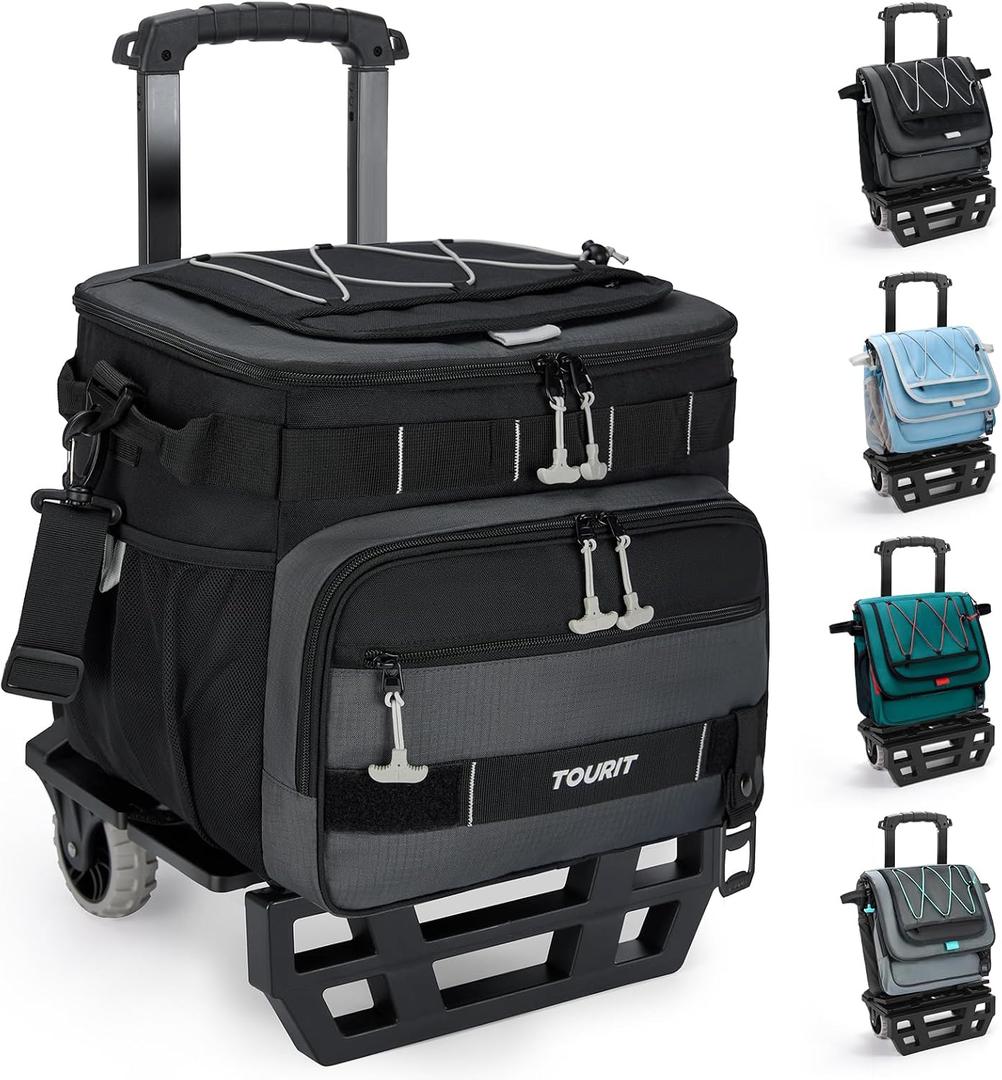 TOURIT Collapsible Cooler with Wheels, Insulated Rolling Cooler with All-Terrain Cart, Waterproof Soft Sided Cooler Bag for Beach, Picnic, Camping, Shopping, Travel