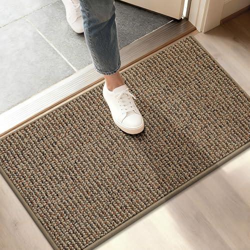 BEQHAUSE Dirt Trapper Door Mat 17" x 30", Non-Slip Doormats (Rolled-Up NO Creases) Washable Entryway Rugs, Dirt Resist and Absorbent Welcome Mat, Low Profile Floor Mats for Front Back Door, Beige