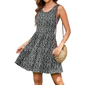 AUSELILY Womens Summer Dress Casual Sleeveless Crewneck T Shirt Sundress Flowy Tiered Swing Mini Dresses (Black, S)