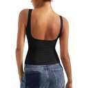 SUUKSESS Women Built in Bra Open Back Boat Neck Tank Tops Double Lined Backless Y2K Going Out Top Basic Shirt (Black,M)