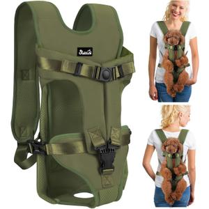 Lukovee Dog Backpack Carrier, Legs Out Easy-fit Dog Front Carrier for Small Medium Dogs, Adjustable Hands Free Dog Chest Carrier for Hiking Cycling (Green-4,Medium)
