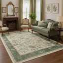 GarveeHome 5x7 Christmas Area Rug Sage Green Washable Rugs for Living Room Bedroom, Soft Low Pile Non Slip French Country Floor Mat Botanical Floral Print Throw Rug Indoor Carpet Dining Room Playroom