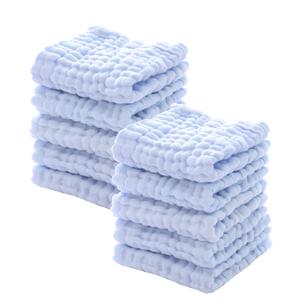 MUKIN Baby Washcloths - Natural Cotton Baby Wipes - Soft Newborn Face Towel for Sensitive Skin - 10 Pack, 12x12 inches (Blue)