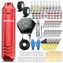 Wormhole Tattoo Kit Tattoo Gun Kit Tattoo Machine Kit for Beginners Tattoo Gun 20 Color Inks Power Supply Tattoo Pen Kit Red