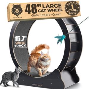 Nordic Beast 48'' XL Cat Wheel Safe, Quiet & Stable Exercise Wheel for Large Indoor Cats up to 45 lbs 15.7'' Extra-Wide Surface Fits 2 Cats Side by Side & Prevents Wobbling, (Black)