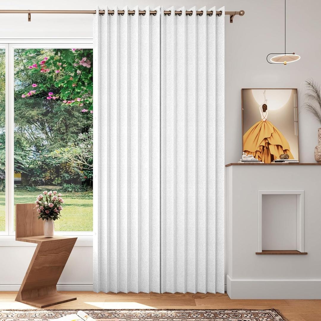 Full Blackout Memory Trained Pleated Curtains with Magnetic Closure, Room Darkening Window Treatment Panel for Bedroom,Floor to Ceiling Patio Door, 1 Panel, W45 x L96, Greyish White