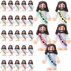 Bememo 25 Pcs Little Jesus Figures Original Design Jesus Love You Mini Rubber Toys to Hide and Seek Christmas Religious Party Favors Sunday School Baptism Gifts(Macaron Colors)