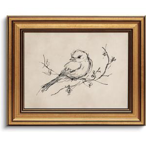 Gold Framed Wall Art Vintage Minimalist Birds Canvas Art Farmhouse Animals Picture Sketch Wall Decor Antique Prints Rustic Paintings Country Artwork for Bedroom Bathroom Living Room 8x10 Inch