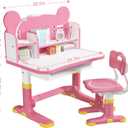 Kids Desk and Chair Set, Height Adjustable Child's School Study Writing Tables, Kids Desk with Bookstand and Storage Drawer, Widened Desktop with Desktop for Boys and Girls (Pink-F)