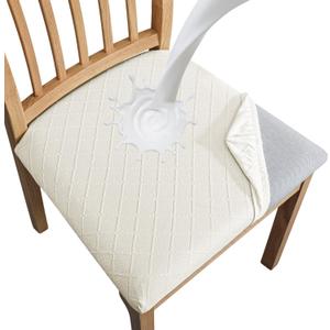 SPRINGRICO 100% Waterproof Seat Covers for Dining Room Chair Set of 6 Washable Seat Cushion Slipcovers Kitchen Chair Covers (6 Pack, Waterproof Ivory White)