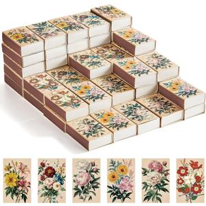 60PCS Blank Matches Containers 2.24 x 1.42 x 0.59 inches Vintage Flower Match Storage Boxes DIY Match Holder with Double-Sided Striker for Wedding Bridal Shower Baby Shower Party Favor(No Matches)