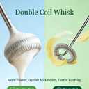 Milk Frother Handheld Rechargeable, Low Noise Electric Coffee Frother Wand with Stand, Stainless Steel Shaft, Anti-Accidental Start, 2 Double Coil Whisks, Kitchen Gifts
