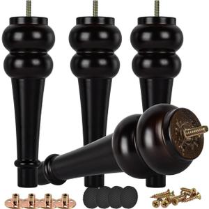 10 inch / 24cm Wooden Furniture Legs, Pack of 8 Walnut Solid Wood Turned DIY Replacement Bun Feet with M8 Hanger Bolts & T-Nuts or Sofa Couch Cabinet Recliner Ottoman Riser
