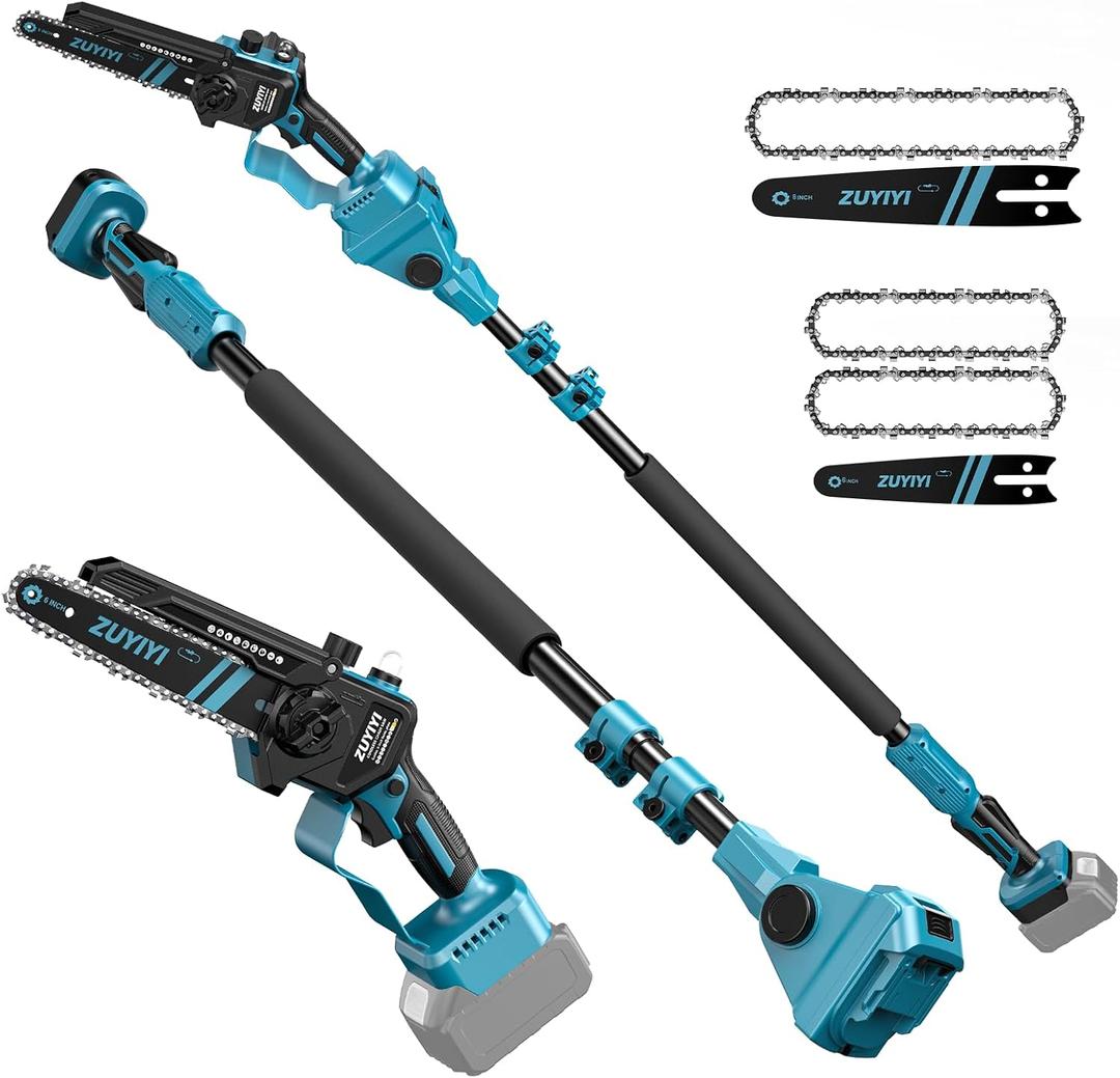 3-in-1 Cordless Pole Saw & 6 Inch 8 Inch Mini Chainsaw for Makita 18V Battery(NOT Included), Electric Chain Saw w/Extension Pole, 15Ft Max Power Pole Chainsaw for Tree Trimming, Wood Cutting