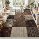 DweIke Area Rugs 5'x7' Washable Brown Rug for Living Room, Non-Slip Modern Geometric Patchwork Stain Resistant Indoor Throw Carpet for Bedroom Dining Room Farmhouse Office Decor