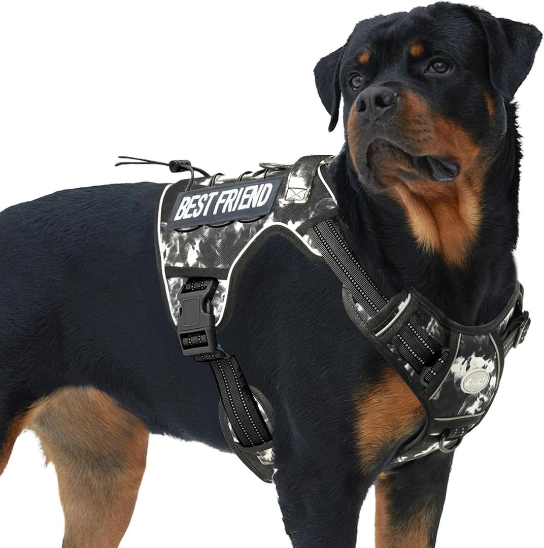AUROTH Tactical Dog Harness for Small Medium Large Dogs No Pull Adjustable Pet Harness Reflective K9 Working Training Easy Control Pet Vest Military Service Dog Harnesses (XL, Black Ink) (XL(Neck:20-31",Chest:26-42"),75-135 lbs)