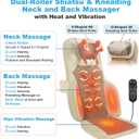 Shiatsu Massage Cushion with Heat for Neck and Back - 4D Kneading, Vibration and Dual-Neck Design, Adjustable Intensity and Height, Help with Muscle Stiffness, for Office Chair, Home, Beige