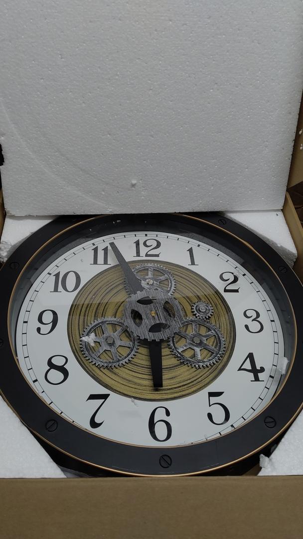 Couperos Real Moving Gear Wall Clock, 16 Inch Large Industrial Steampunk Wall Clock, Battery Operated Vintage Rustic Decorative Clock for Living Room Home Office Farmhouse, Black