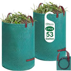 Dntorx 53 Gallons Reusable Yard Waste Bags, 2 Packs Lawn and Leaf Bags With Reinforced Handles, Collapsible Garden bag For Leaves,Grass,Storm Debris,Construction Waste, Standable&Foldable