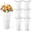6pcs Galvanized Bucket Bar Flower Bucket Metal Vase with Handles Farmhouse Vases for Flowers Wedding Table Centerpiece Decorations Rustic Vintage Metal Floral Container for Party Home Arrangements