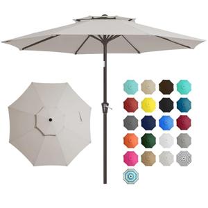 JEAREY 9' 2-Tiers Patio Umbrellas Outdoor Table Market Umbrella w/Push Button Tilt/Crank, 8 Sturdy Ribs, UV Protection Waterproof Sunproof (Fog Gray)