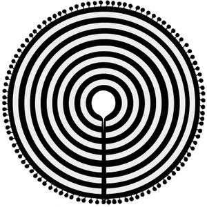 HOHOTIME Christmas Tree Skirt, Black White Annual Rings 24 Inch Tree Skirt Mat with Pom Pom Trim for Holiday Party Xmas Tree Decoration