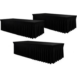 3 Pack Black Spandex Tablecloths, Stretch Fitted 6ft Table Cover (120 Inch) with Skirt, Wrinkle Free for Weddings, Parties, Banquets, Dining Fits 6 Foot Rectangle Tables
