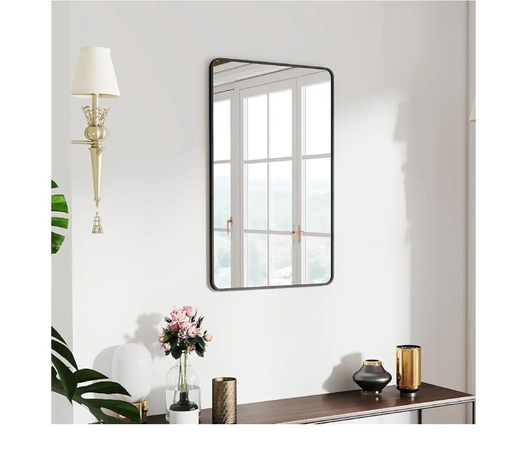 20x30 Rectangle Mirror Full Length Wall Mounted Hanging or Against Wall Metal Frame Dressing Make-up Mirrors for Entryway Bedroom Bathroom Living Room, Black