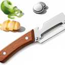2-in-1 Multifunctional Vegetable Peeler with Bottle Opener, Wide Stainless Steel Blade and Non-Slip Wooden Handle, Kitchen Peeler for Potato, Apple, Pumpkin, Fruit and Vegetables