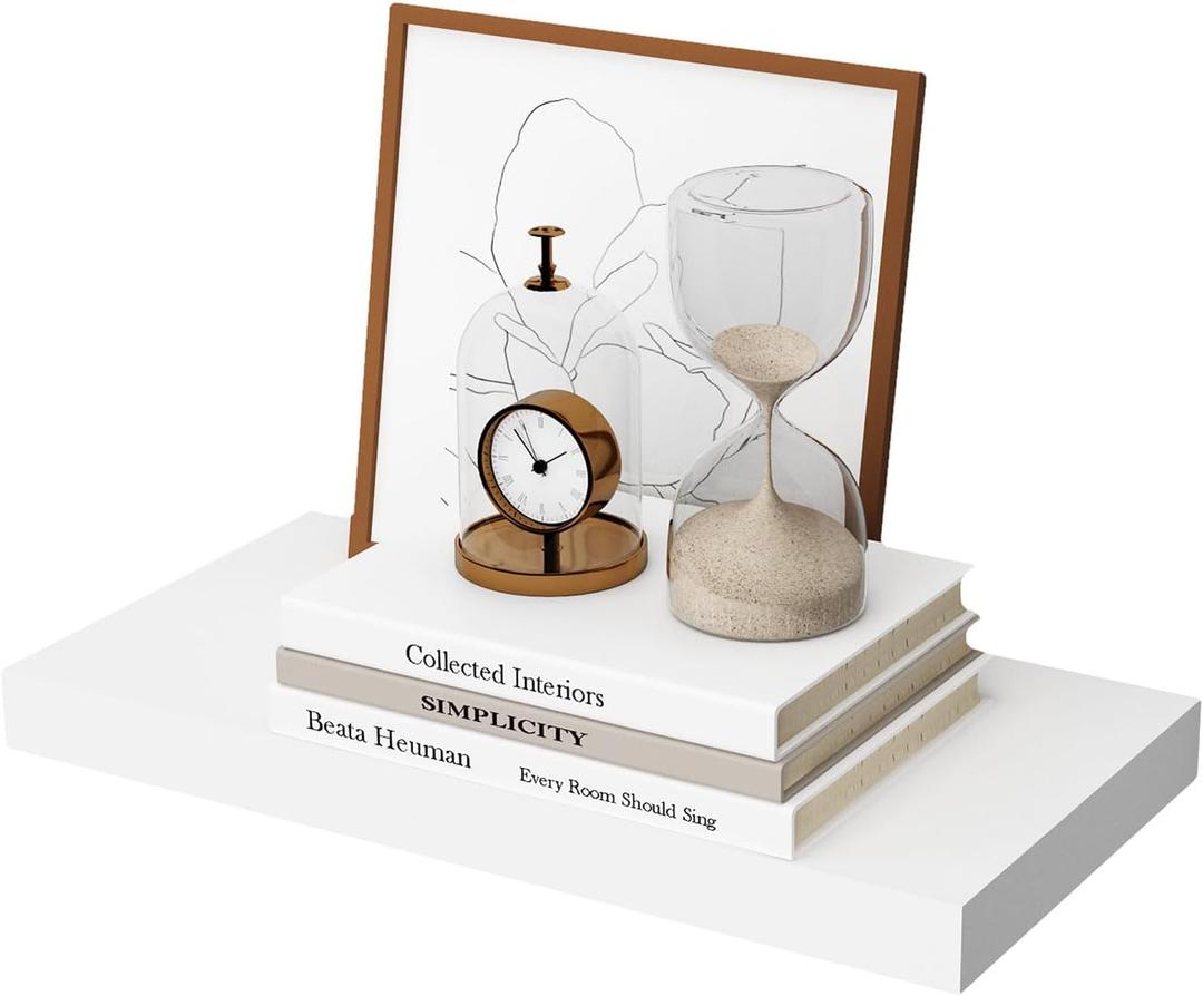 WELLAND 12" Deep White Floating Shelves, Wall Shelf Display Floating Shelf, 23.62" L x 11.81" D x 2" T, Deeper Than Others, White