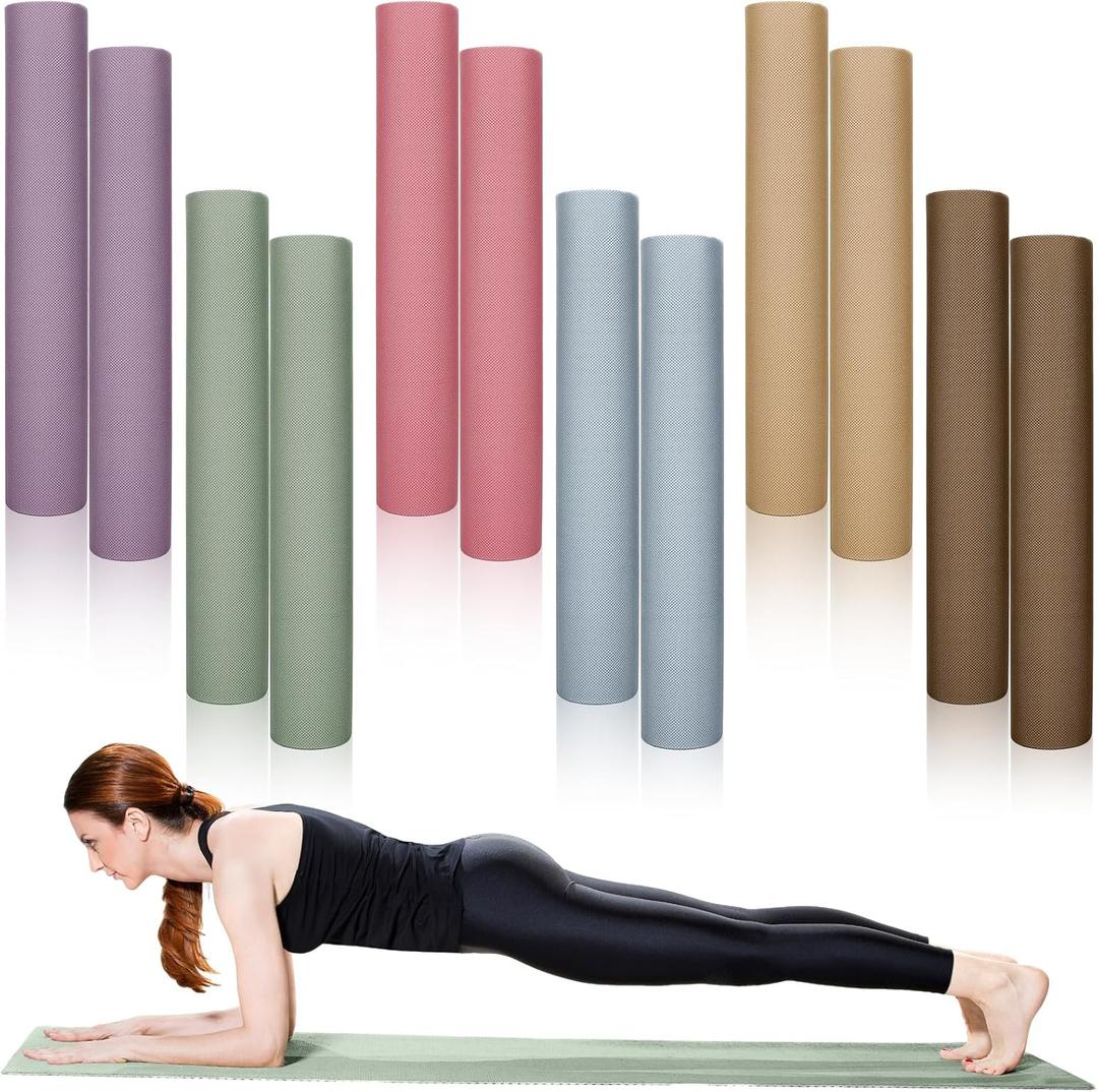 Timgle 12 Pack Yoga Mat Bulk, 4mm Thick Extra Long Sports Mat Anti Slip Tear Resistant Yoga Exercise Set for Fitness Stretching Home Workout Gym and Studio (68" X 24", Light Color)