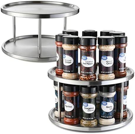 2 Tier Lazy Susan - 2 Pack Stainless Steel 360 Degree Turntable – Rotating Tabletop Stand for Your Dining Table, Kitchen Counters and Cabinets – Spice Rack Organizer Tray 10.5" Diameter - 2 Pack