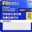 Filtrete 24x24x1 Air Filter, MERV 13 MPR 1900, Allergens, Bacteria, Viruses & Air Pollutants, 3-Month AC/Furnace Filters, Cleaner Air Reliable Airflow, 2 HVAC Filters(Act Size 23.81x23.81x0.78 in)