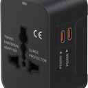 Universal Travel Adapter Fast Charger, All in One Plug Adapter With 2 USB-C PD20W GaN Worldwide Power Adapter International Wall Charger Foldable Plug Converter Travel Essential for Europe UK AUS Asia