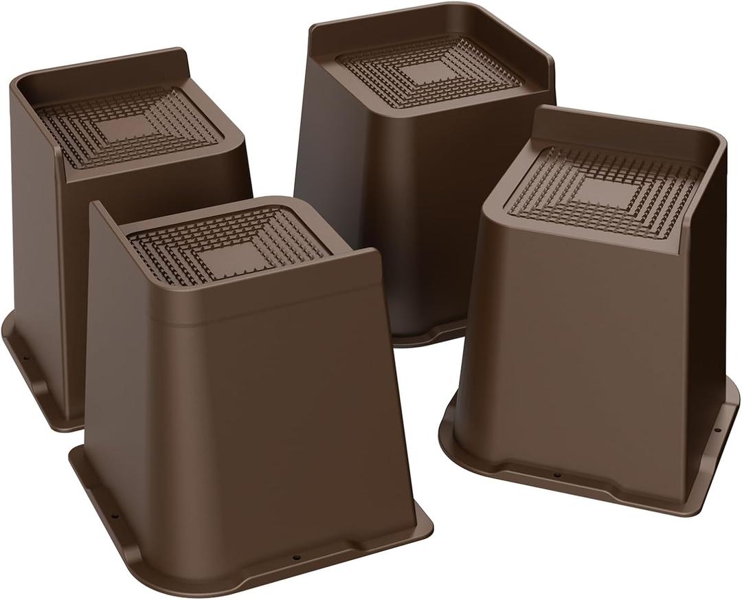 Bed Risers 2 inch, 3 inch, 4 inch, 6 inch or 8 inch Heavy Duty Furniture Risers, Up to 6000 Lbs L Shaped Design Bed Lifts Blocks for Couch Desk Sofa Table (Dark Brown 4 Pack, 6 Inch)