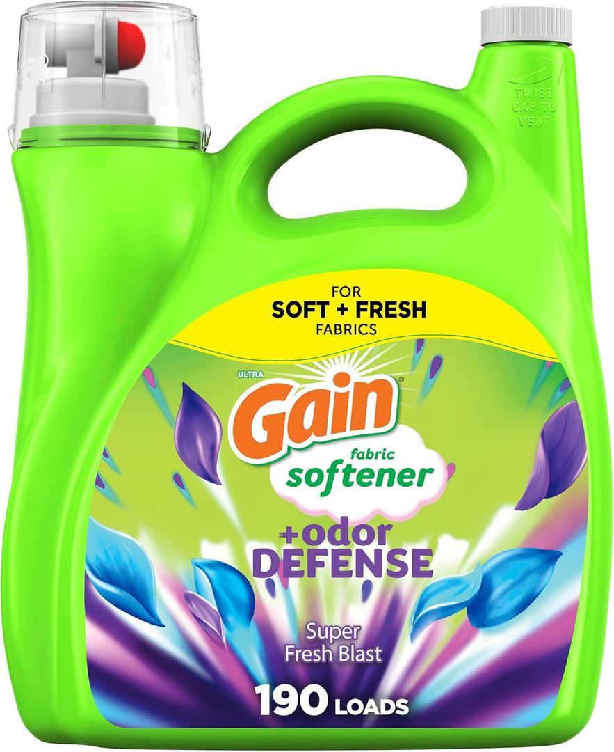 Gain Super Fresh Blast Liquid Odor Defense Fabric Softener, 140 FL OZ 190 Load, Softening Laundry Conditioner for 2 in 1 Freshness plus Odor Protection