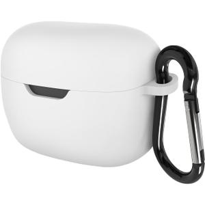 Silicone Case Cover Compatible with JBL Tune Beam True Wireless Earbuds, Protective Earphones Skin Cover with Keychain Hook, Charging Port Accessible (White)