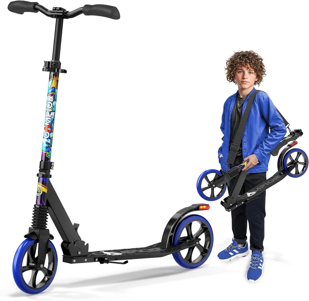Kick Scooter for Ages 6+, for Kids, Teens, and Adults, Max Load 240 LBS, Foldable, 8-inch Big Wheels for Kids and Adults, with Kickstand, 3 Adjustable Levels, Child Safety Approved, Tree