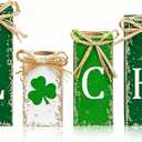 MTLEE 4 Pcs St Patricks Day Votive Candle Holders Wood Tealights Wooden Candles Shamrock Centerpiece Table Decorations for St Patricks Day Home Decor